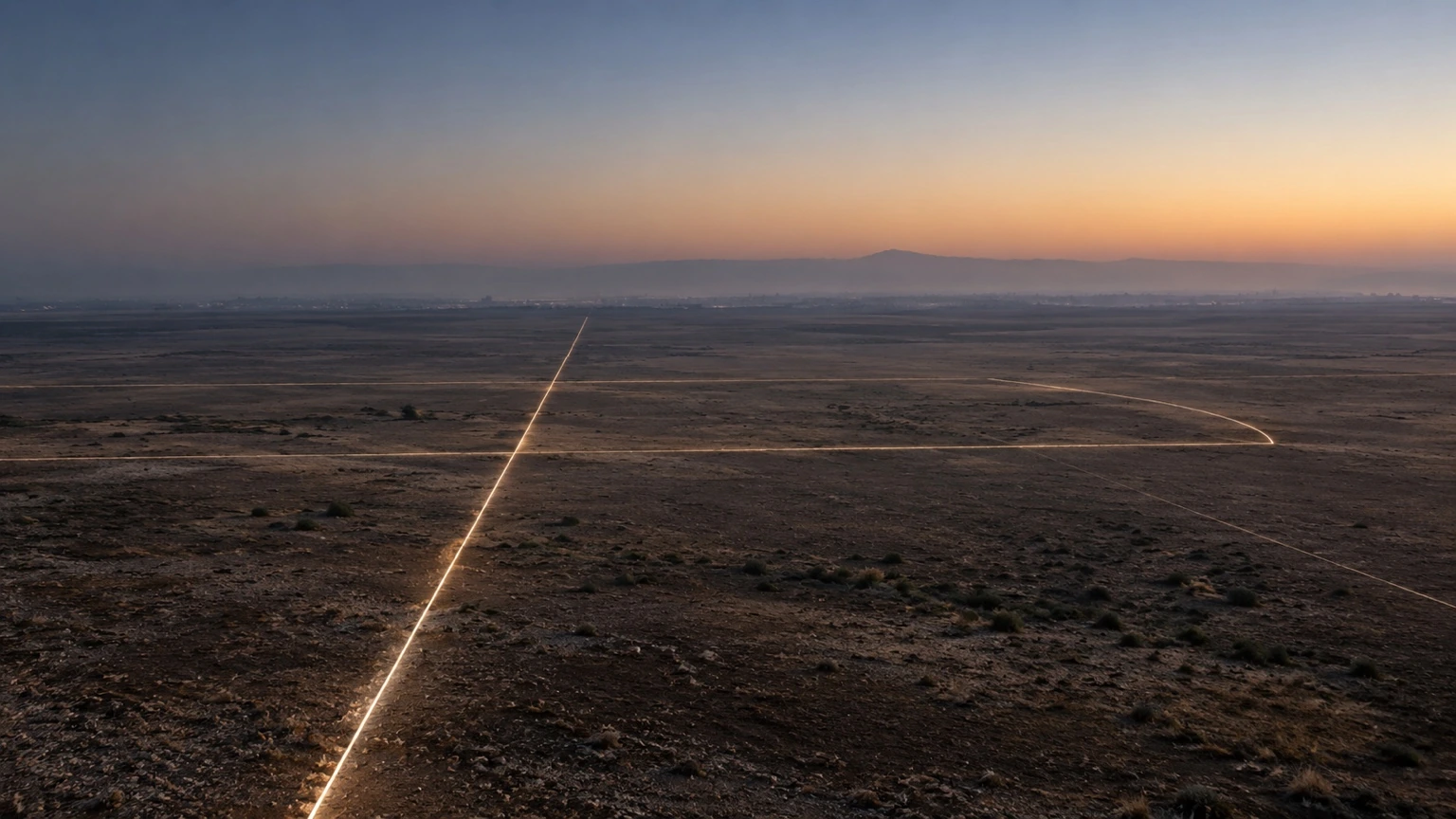 Conceptual image of undeveloped land with subtle geometric light traces; not the actual property